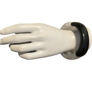 Black and White Lucite Clamper Bracelet‎ - Hinged Bracelet, S/ M
